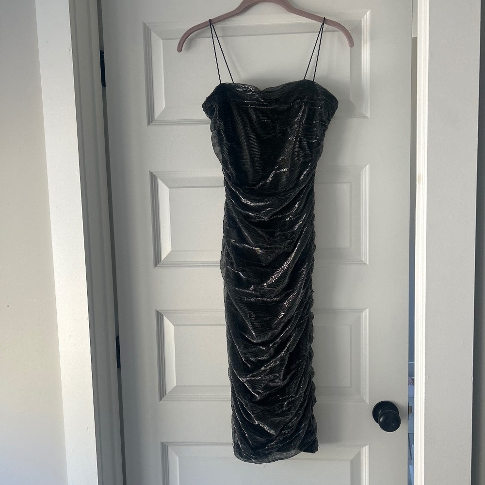 New B Darlin Black Mesh Square-Neck Ruched Bodycon Dress – Juniors Size Medium